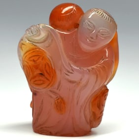 A Chinese carnelian agate double carving of boys