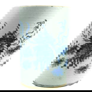 A Chinese blue & white porcelain brush pot: A fine Chinese blue & white porcelain brush pot with incised borders. The base un-marked. Approximate measurements: 7 5/8"H x 5 1/8" in diameter or 19.5cm H x 13cm in diameter