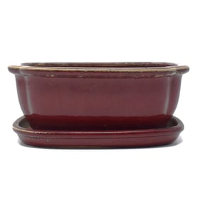 A Chinese red-glazed jardiniere and underplate