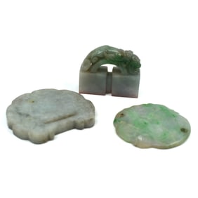 A grouping of Chinese jade carving/ plaques and a wax seal