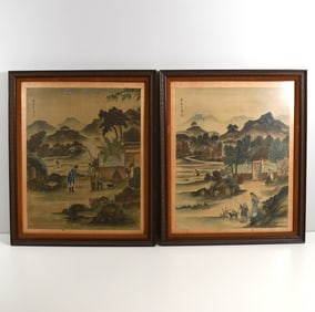 A pair of Chinese paintings on silk