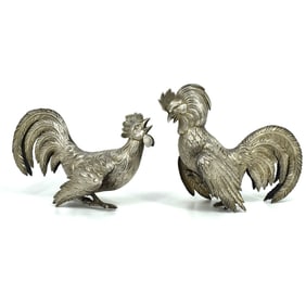 Two Spanish silver fighting roosters / cocks