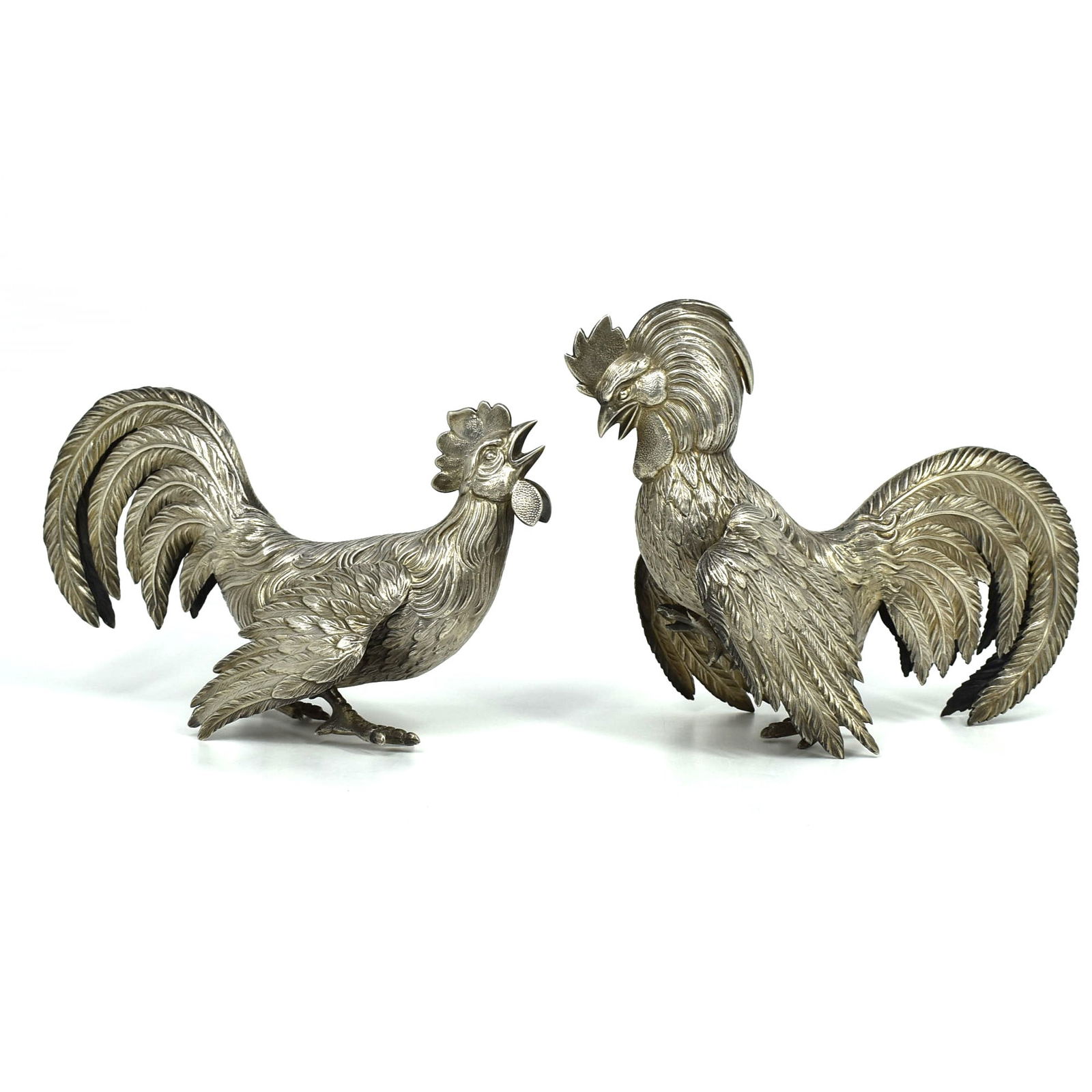 Two Spanish silver fighting roosters / cocks (1 of 16)