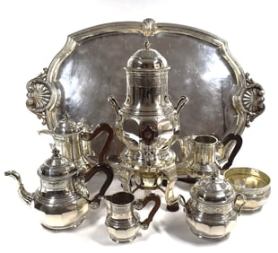 A Tetard Freres 8-piece French solid silver & silverplate tea/coffee set