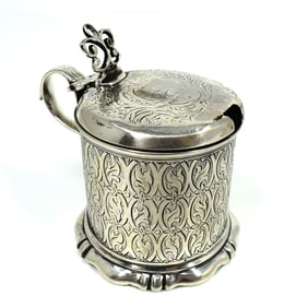 A Victorian sterling silver mustard pot with cobalt blue glass insert