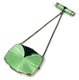 A German Art Deco .935 silver and guilloche enamel compact / vanity