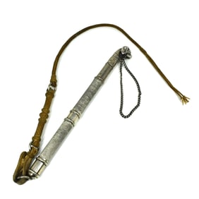 Antique Spanish Colonial silver figural horsewhip / riding crop with dog head