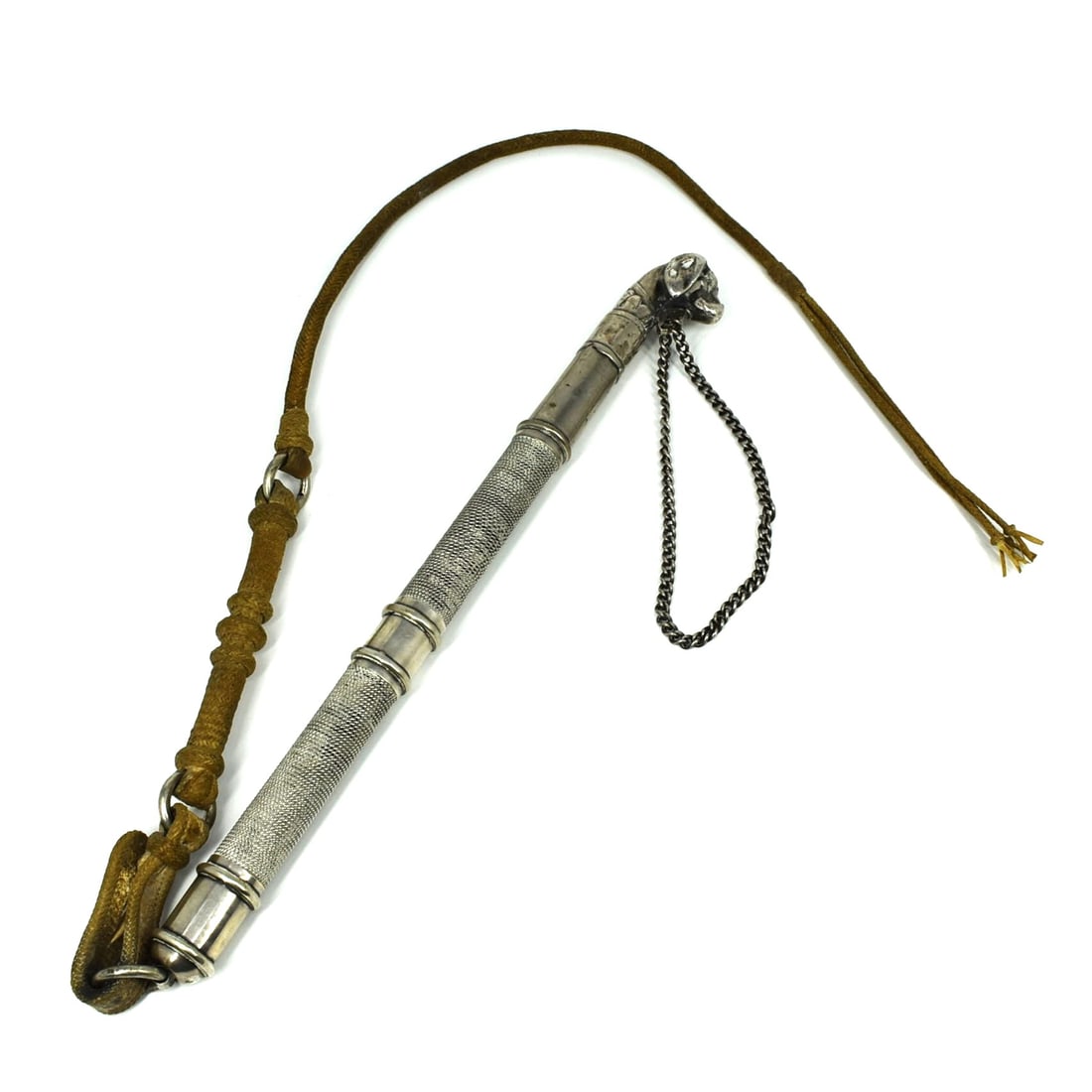 Antique Spanish Colonial silver figural horsewhip / riding crop with dog head (1 of 16)