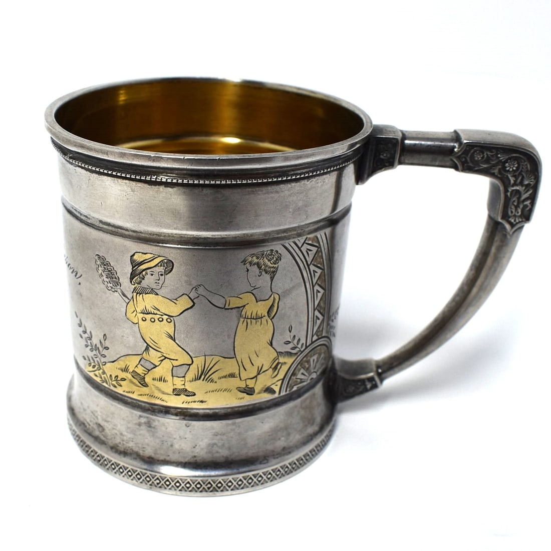 American sterling silver & gilt silver baby cup by Whiting Co. circa 1880 (1 of 10)