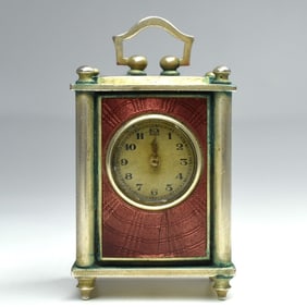 An antique continental guilloche enamel 'mignonette' clock