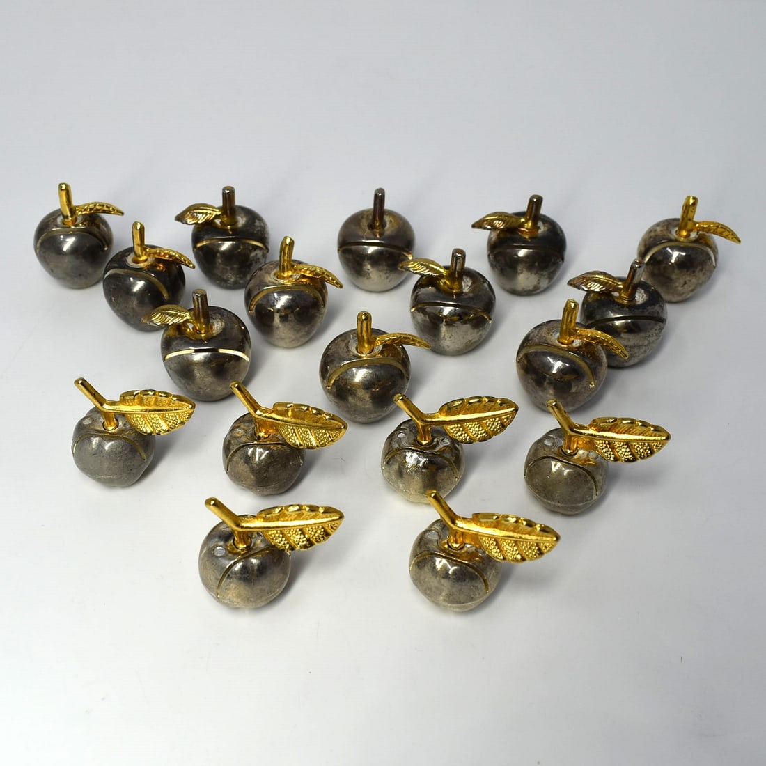 A grouping of 18 vintage silvered brass "apple" place card holders (1 of 12)