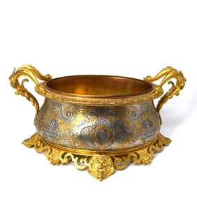 Large antique Renaissance-style gilt and silvered bronze centerpiece