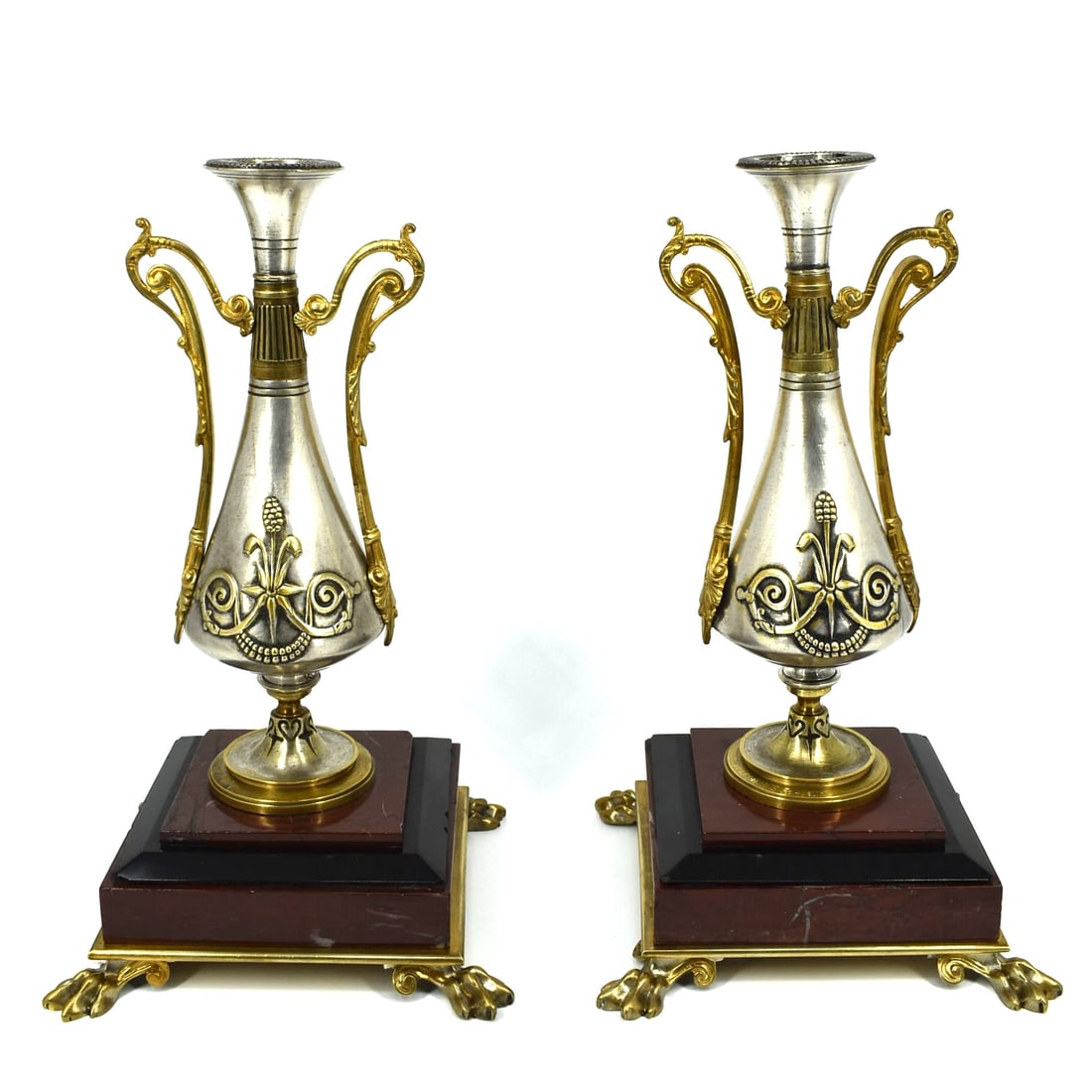 F. BARBEDIENNE , a pair of antique French Etruscan revival bronze urn-vases (1 of 14)