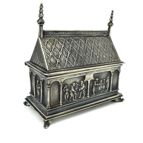 An antique Gothic style silvered bronze casket