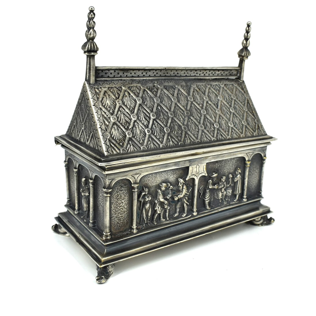 An antique Gothic style silvered bronze casket (1 of 14)