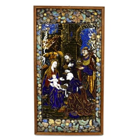 A Limoges enamel on copper plaque featuring the Adoration of the Magi