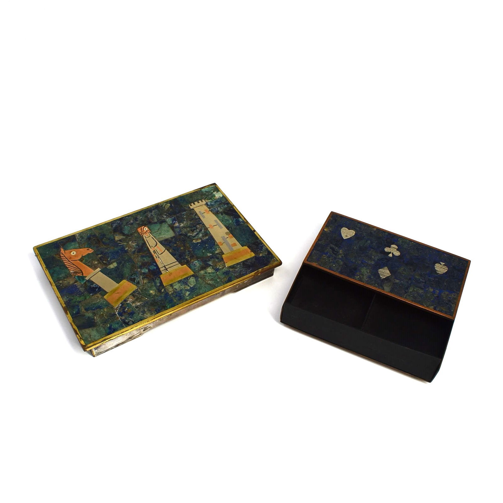 Grouping of two vintage Mexican brass mounted stone mosaic boxes (1 of 13)