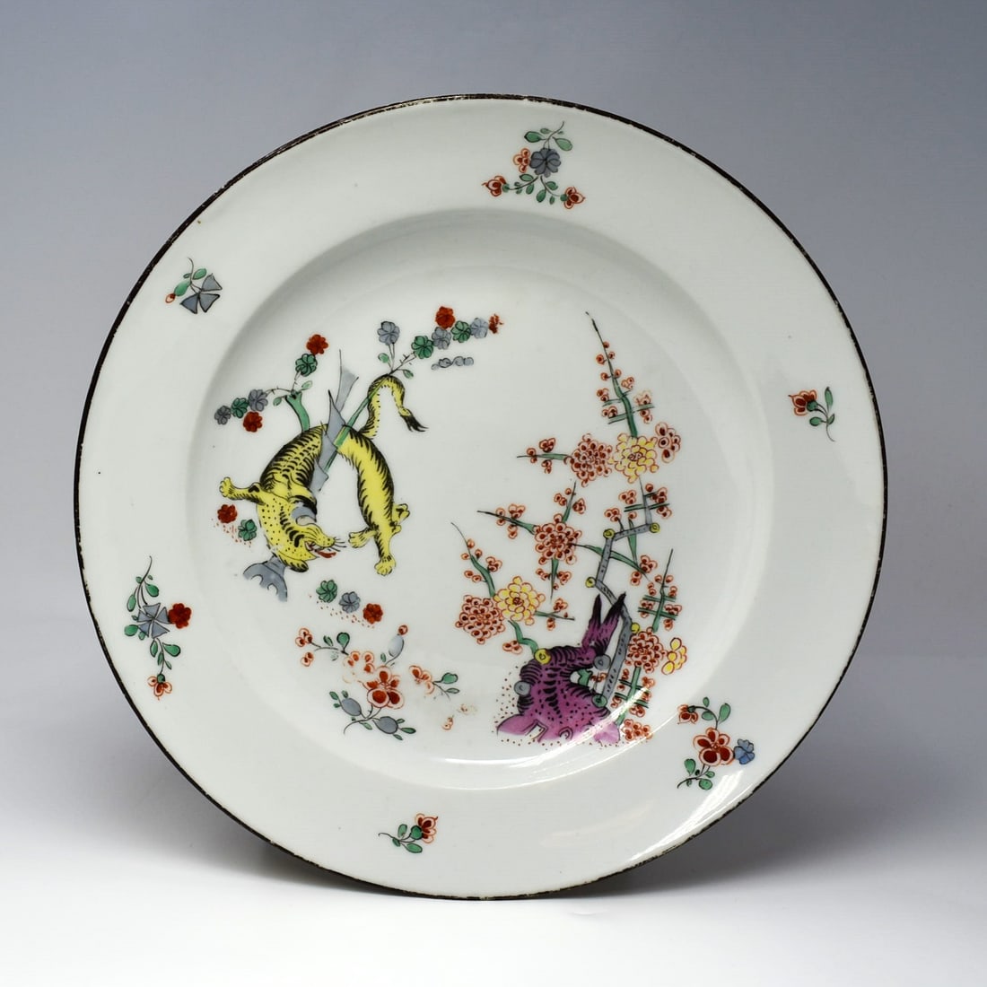Antique Meissen Kakiemon porcelain dish with Royal Saxon Court inventory mark K.H.K: A rare antique Meissen porcelain 'Kakiemon' porcelain plate with the K.H.K. mark for 'Konigliche Hof-Kuch' ( inventory mark for the property of the kitchens of the Royal saxon Court), pressnummer and 
