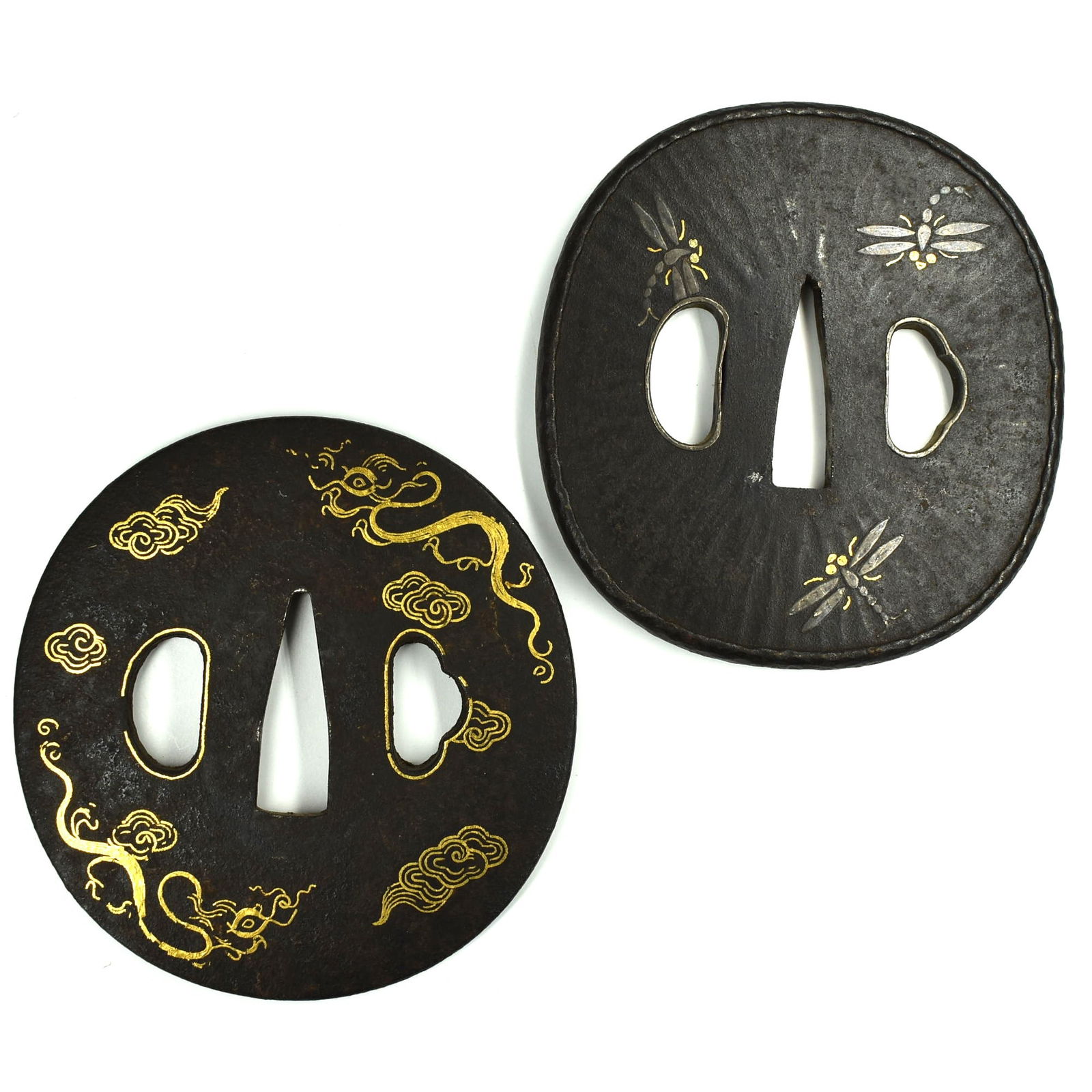 A grouping of two antique iron tsubas with gilt highlights (1 of 4)