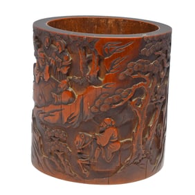 A Chinese Carved Bamboo Bitong Brush Pot