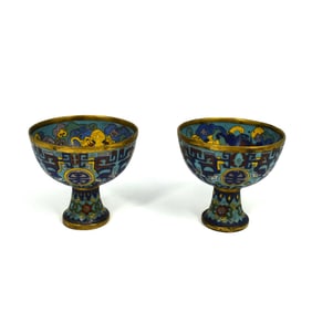 A pair of Chinese cloisonne enamel and gilt brass footed cups