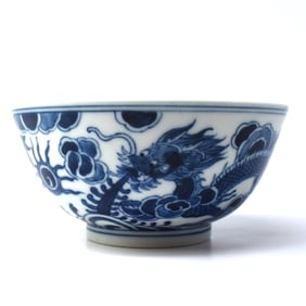 A Chinese Blue and white porcelain dragon bowl