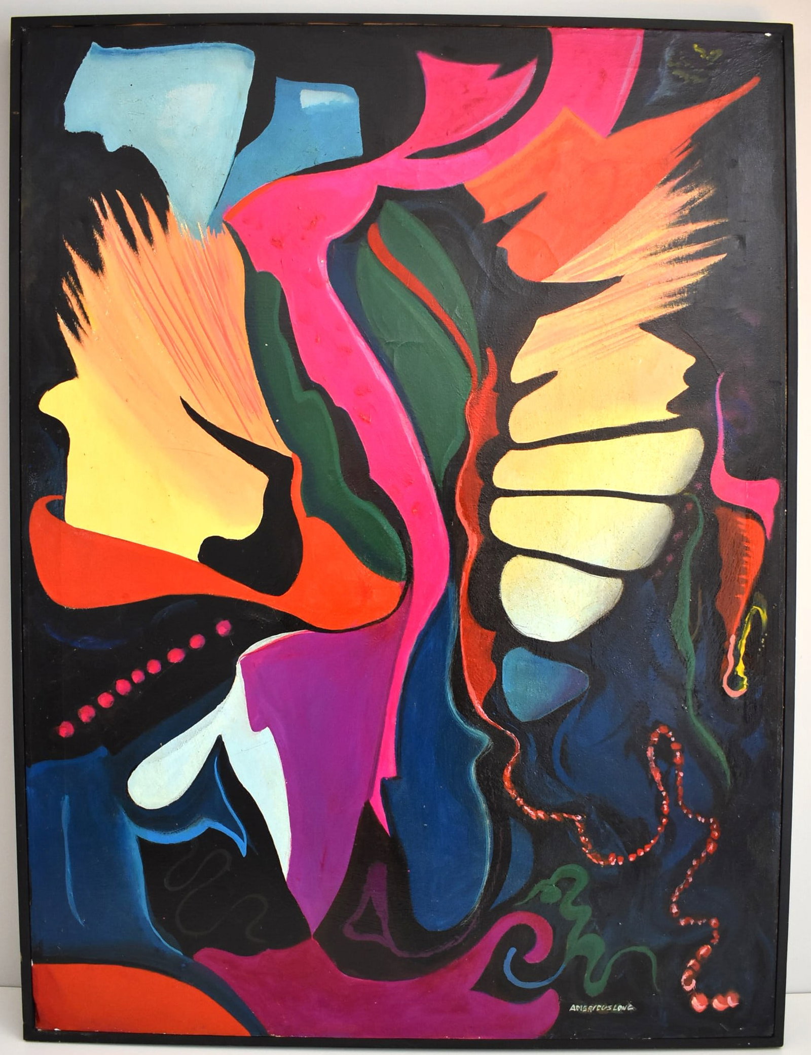 AMERICUS T. LONG (1913-1993), 'Spring', oil on canvas, 1986: A large abstract oil on canvas by African American artist Americus T. LONG (1913-1993), titled 'Spring' on the back and dated 1986. Signed 'Americus Long' lower right. Approximate measurements (framed