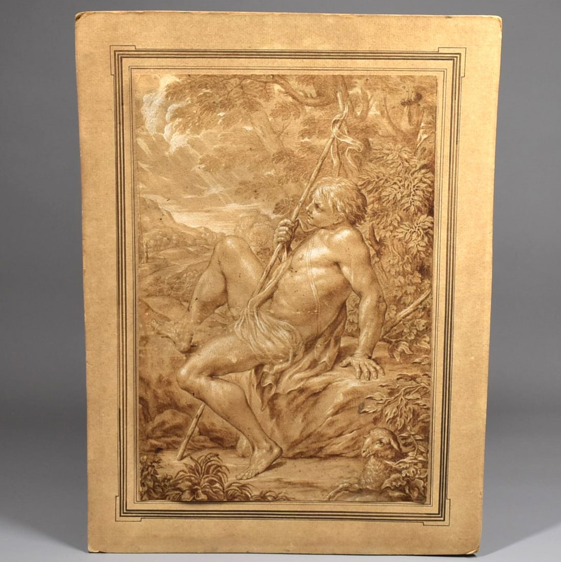 Anonymous 17th/18th c. original red & white chalk drawing on paper of young St-John-The-Baptist (1 of 19)