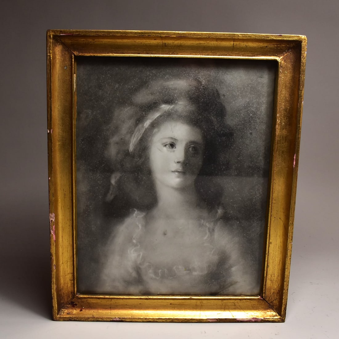 An 19th c. French 'en-grisaille' portrait on glass, dated 1869 (1 of 5)
