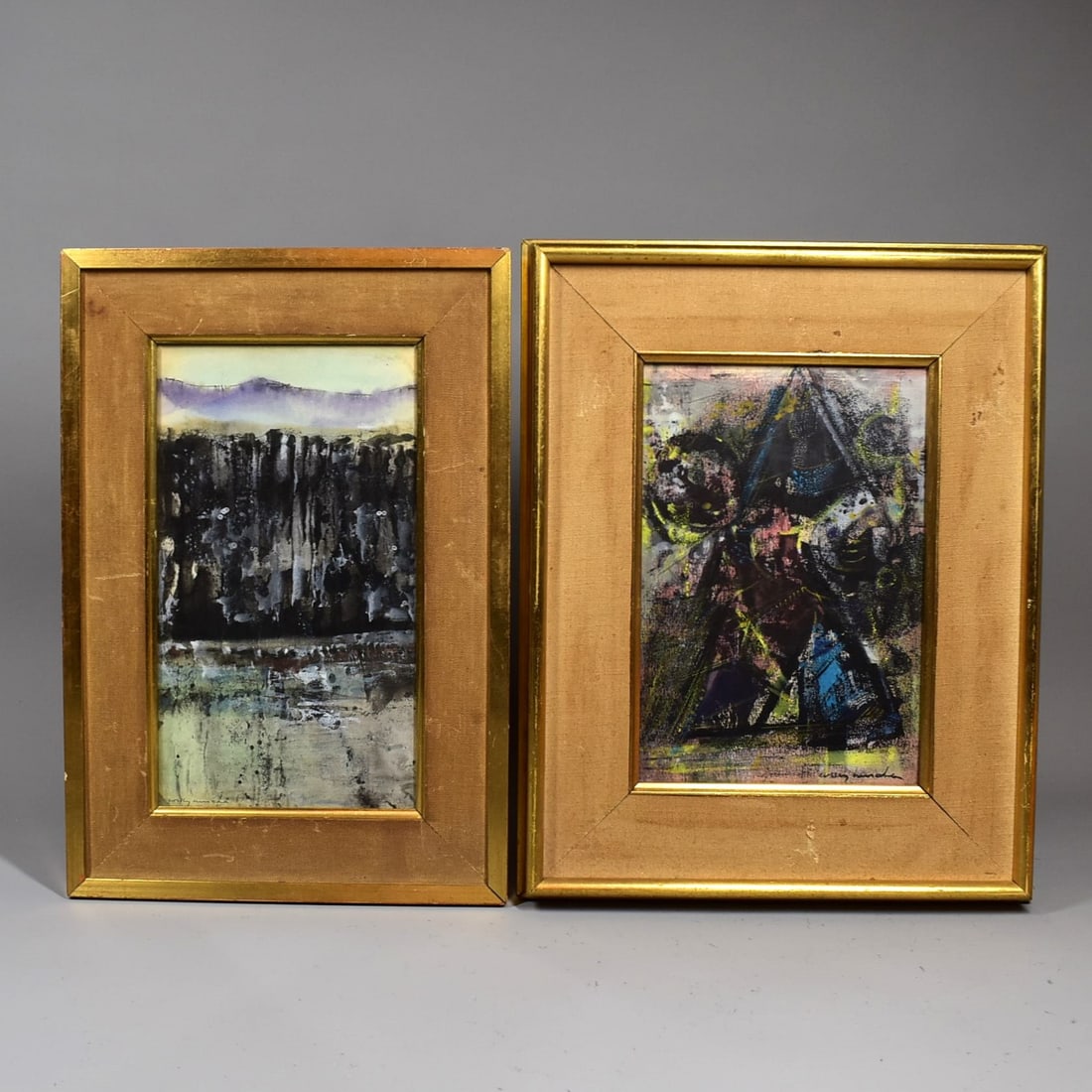 Willy MUCHA (1905-1995), two abstract gouaches on paper circa 1960: Willy MUCHA (Polish, 1905-1995), two abstract gouaches on paper circa 1960, framed and under glass. One signed lower right, the other one lower left. Not dated but consistent with being from the 1960'