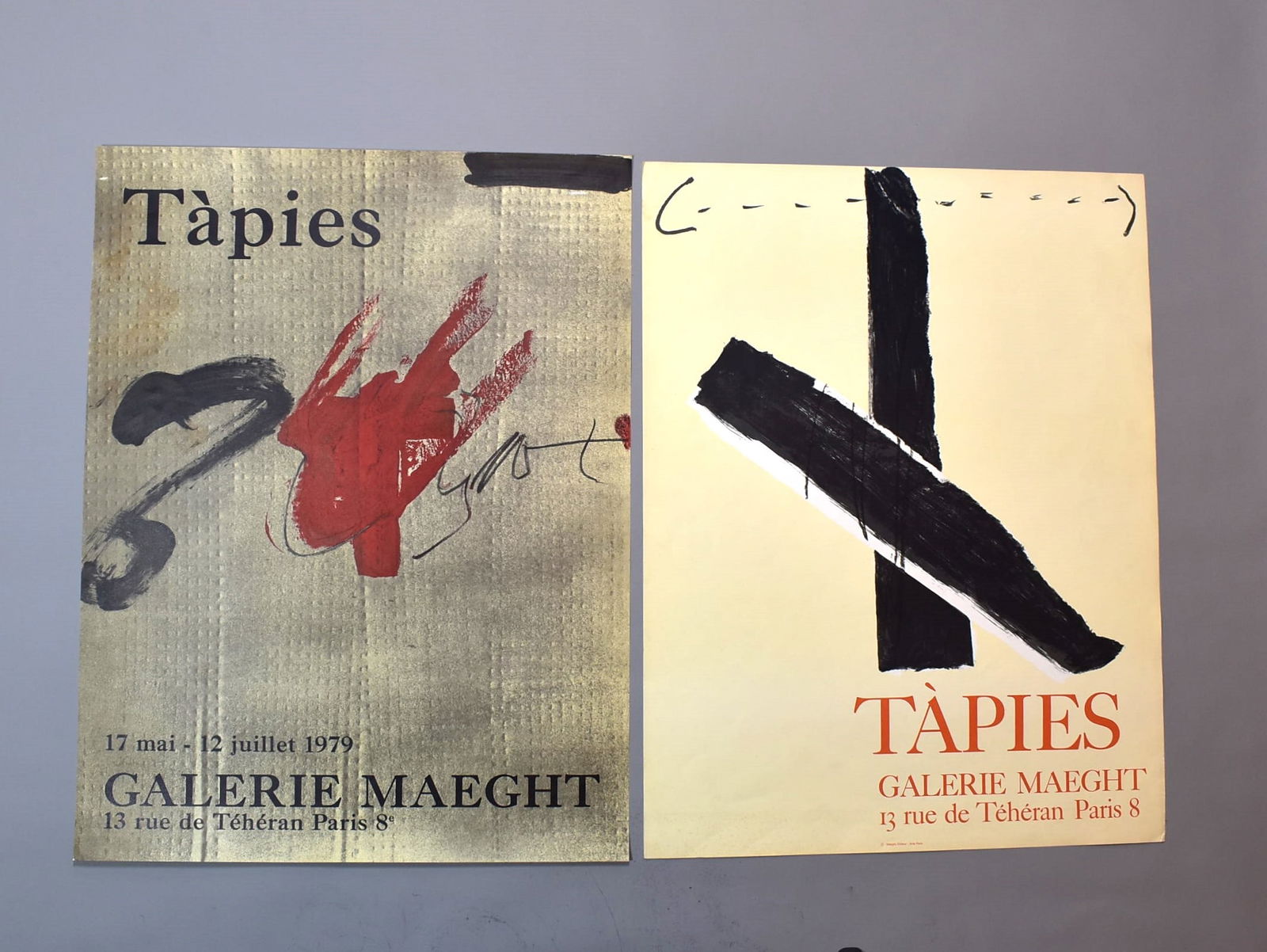 Antoni TAPIES, two Galerie Maeght vintage exhibition posters 1979 and 1967: Two Antoni Tapies (1923-20120, Galerie Maeght vintage exhibition posters lithographs, one dated 1979, Paris France (in the Antoni Tapies catalogue raisonne, 'Los carteles de tapies', #83) for a May 17
