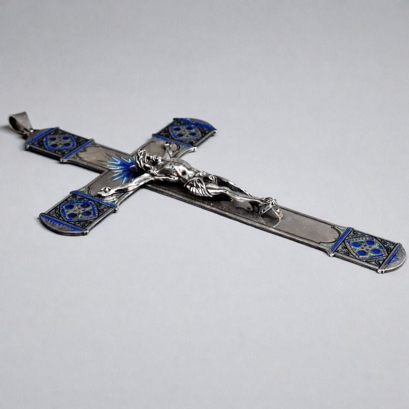 Solid silver and enamel crucifix - 10