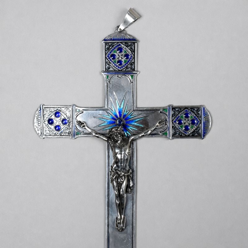 Solid silver and enamel crucifix - 3