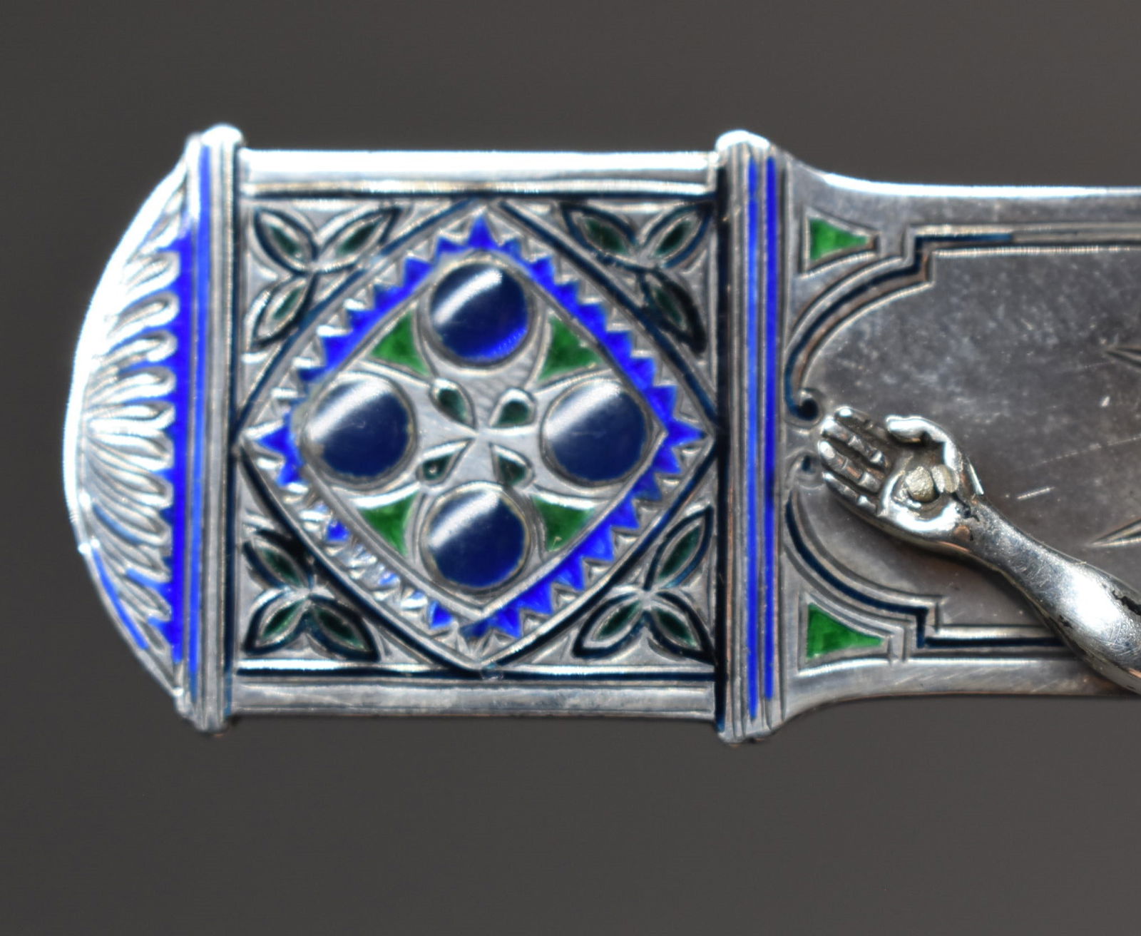 Solid silver and enamel crucifix - 6