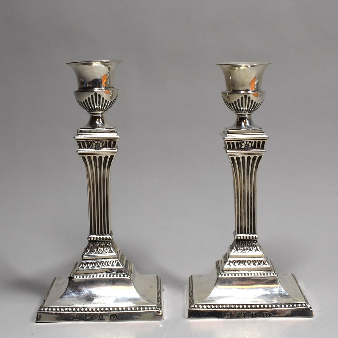 A pair of antique English sterling silver candlesticks, BARKER BROTHERS, 1898 (1 of 10)