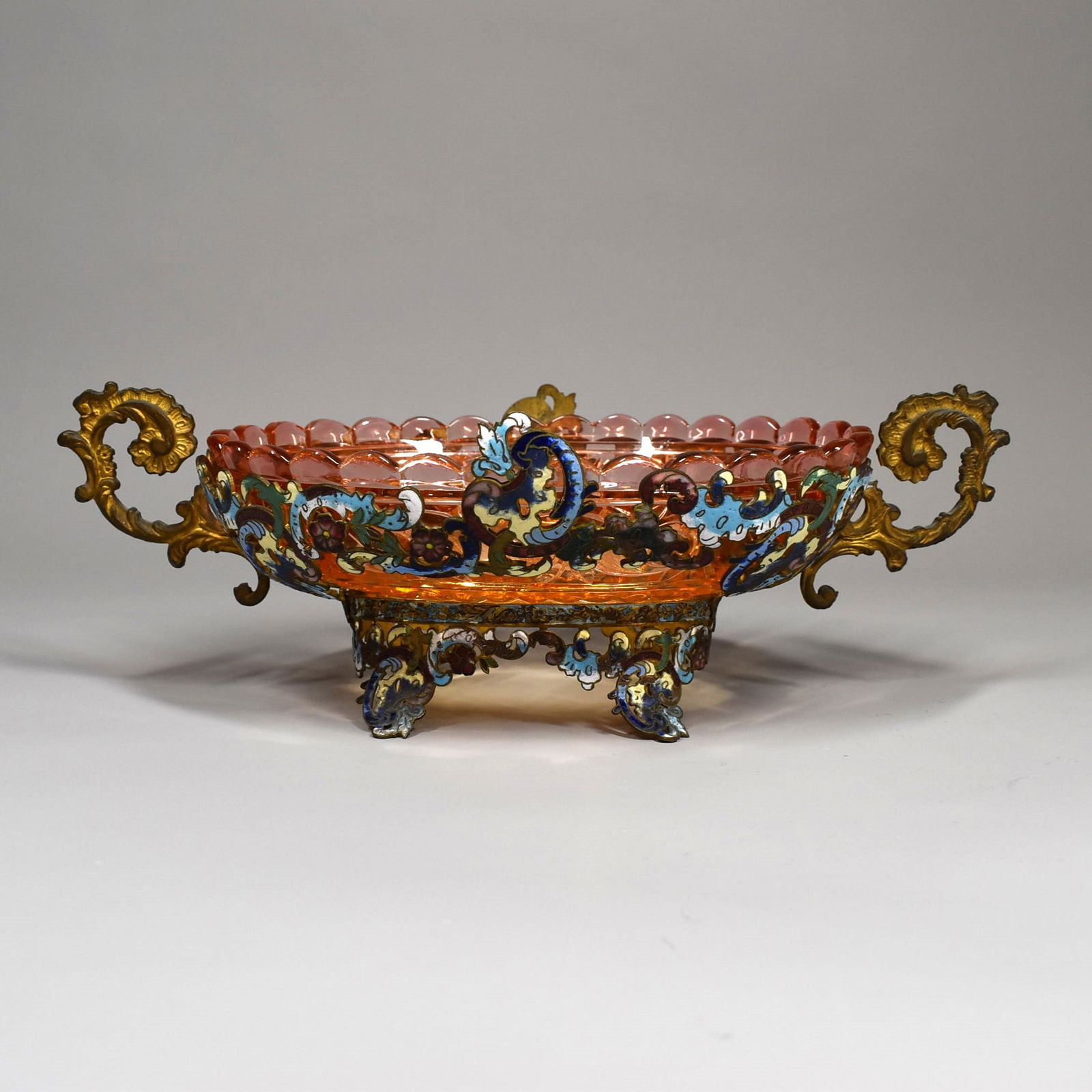 Antique French gilt brass, champleve enamel and BACCARAT glass centerpiece (1 of 20)