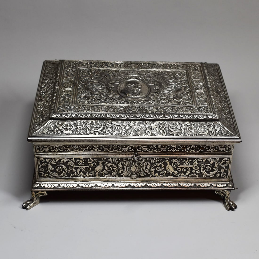 A large antique French Renaissance-style silver-plate casket, 19th c. (1 of 17)
