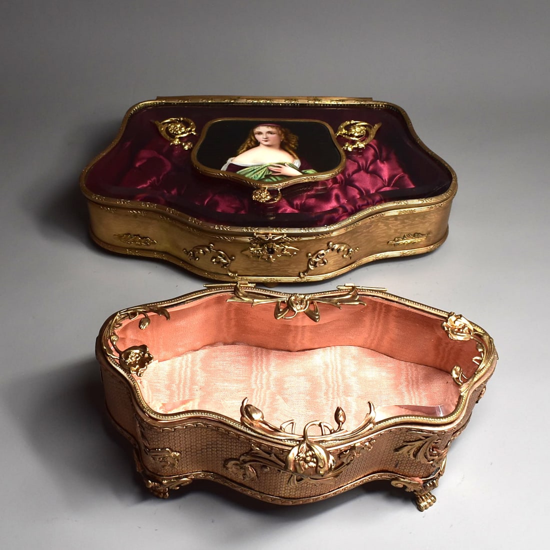 Two large antique French gilt brass and glass caskets/ trinket boxes (1 of 20)