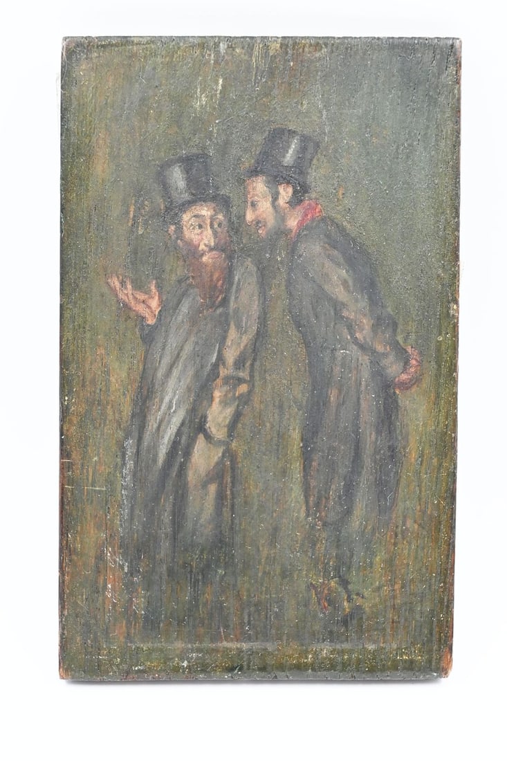 Ancient anti-Semitic painting - oil painting on panel showing Jews in grotesque appearance and (1 of 4)