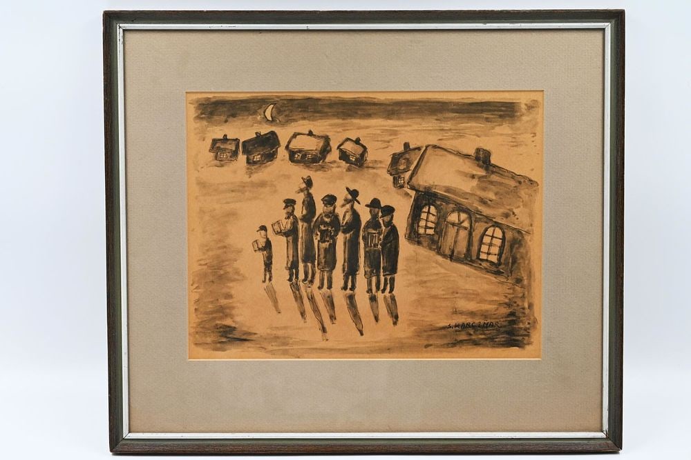 Judaica. Simon Karczmar - 'The Blessing of the Brick' - old painting, (1 of 4)