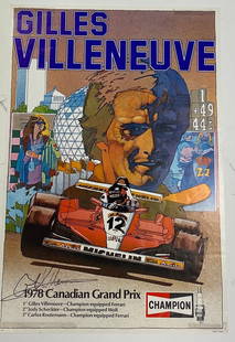 Poster Celebrativo Champion Vittoria Villeneuve GP Canada 1978 Autografato - Piloti che gente: Champion Poster Celebrativo Vittoria Villeneuve GP Canada 1978 Autografato, pubblicato su Piloti che gente pag.303misure 49,5 x 61