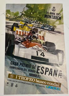 Poster Ufficiale GP Spagna Montjuich 1973 by Michael Turner 1* Fittipaldi-Lotus: Poster Ufficiale GP Spagna Montjuich 1973 by Michael Turner 1* Fittipaldi-Lotus. misure :38,50 x 60