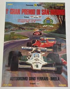 Poster Ufficiale 1* GP di San Marino 1981 by Pallotti Gino 1* Piquet Brabham Ford: Poster Ufficiale 1* GP di San Marino 1981 by Pallotti Gino 1* Piquet Brabham Ford. Misure 63,5 x 86,5