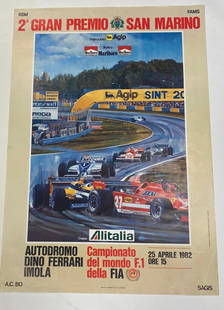 Poster Ufficiale 2*GP di San Marino Imola 1982 by Antonio De Giusti 1* Pironi 2*Gilles: Poster Ufficiale 2*GP di San Marino Imola 1982 by Antonio De Giusti 1* Pironi 2* Villeneuve. Misure 67 x 97,50