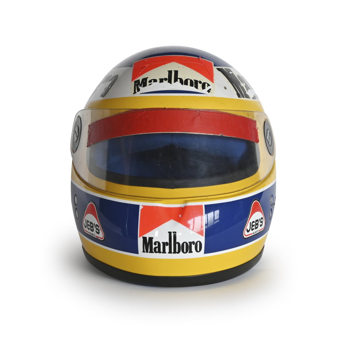 Michele Alboreto - casco originale 1985: Casco Ufficiale Jeb's - Michele Alboreto, stagione 1985 - Ferrari, F1 156/85 Dedicato e firmato