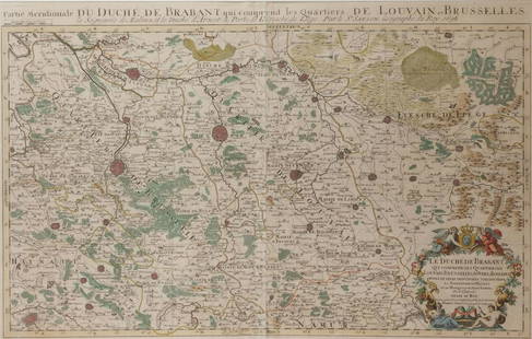 Netherlands, Belgium, Brabant; Nicolas Sanson, Hubert Jaill: Netherlands, Belgium, Brabant; Nicolas Sanson, Hubert Jaillot, Pieter Mortier â€“ Le DuchÃ© de Brabant qui comprend Les Quartiers de Louvain, Brusselles, Anvers et Bos Le Duc (..) â€“