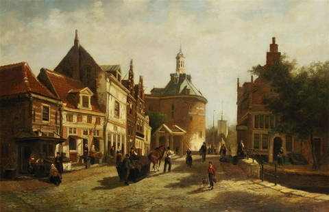 A copy after Cornelis Springer, ca. 1970. View of Enkhuizen: A copy after Cornelis Springer, ca. 1970. View of Enkhuizen with the Drommedaris, oil on canvas.61 x 91 cm.