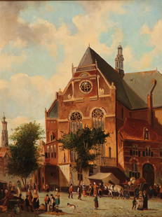 20e eeuw. Hollandse School Activities on a city square, si: 20e eeuw. Hollandse SchoolActivities on a city square, signed "A. de Graaf Ft" (lower left), oil on panel40 x 30 cm.