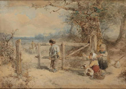 Kate, Johan Mari Henri ten (1831-1910) The little toll war: Kate, Johan Mari Henri ten (1831-1910)The little toll wardens, signed (lower right), watercolor on paper.26 x 36 cm.