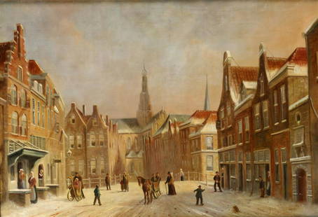 After P.G. Vertin, View of Haarlem in Winter. indistinctly: After P.G. Vertin, View of Haarlem in Winter. indistinctly signed (lower right), oil on panel.31 x 46 cm.